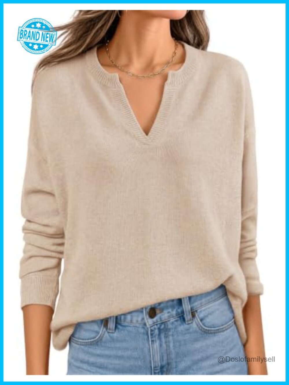 V Neck Loose Knit Pullover Sweater Warm Cozy Fall Winter Top